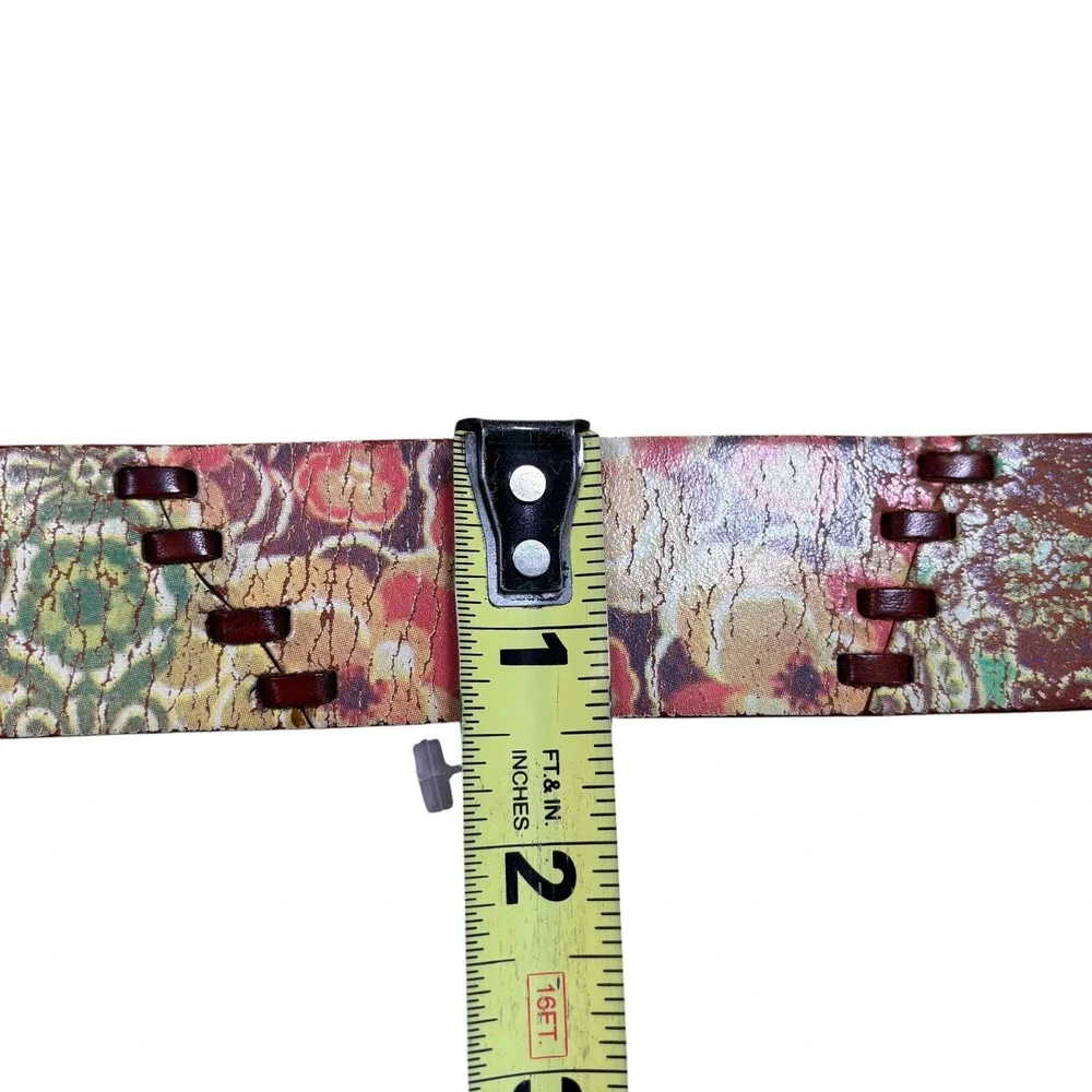 Fossil Womens Large Floral Tapestry Leather Whipstitch Belt BT2908998 Multicolor